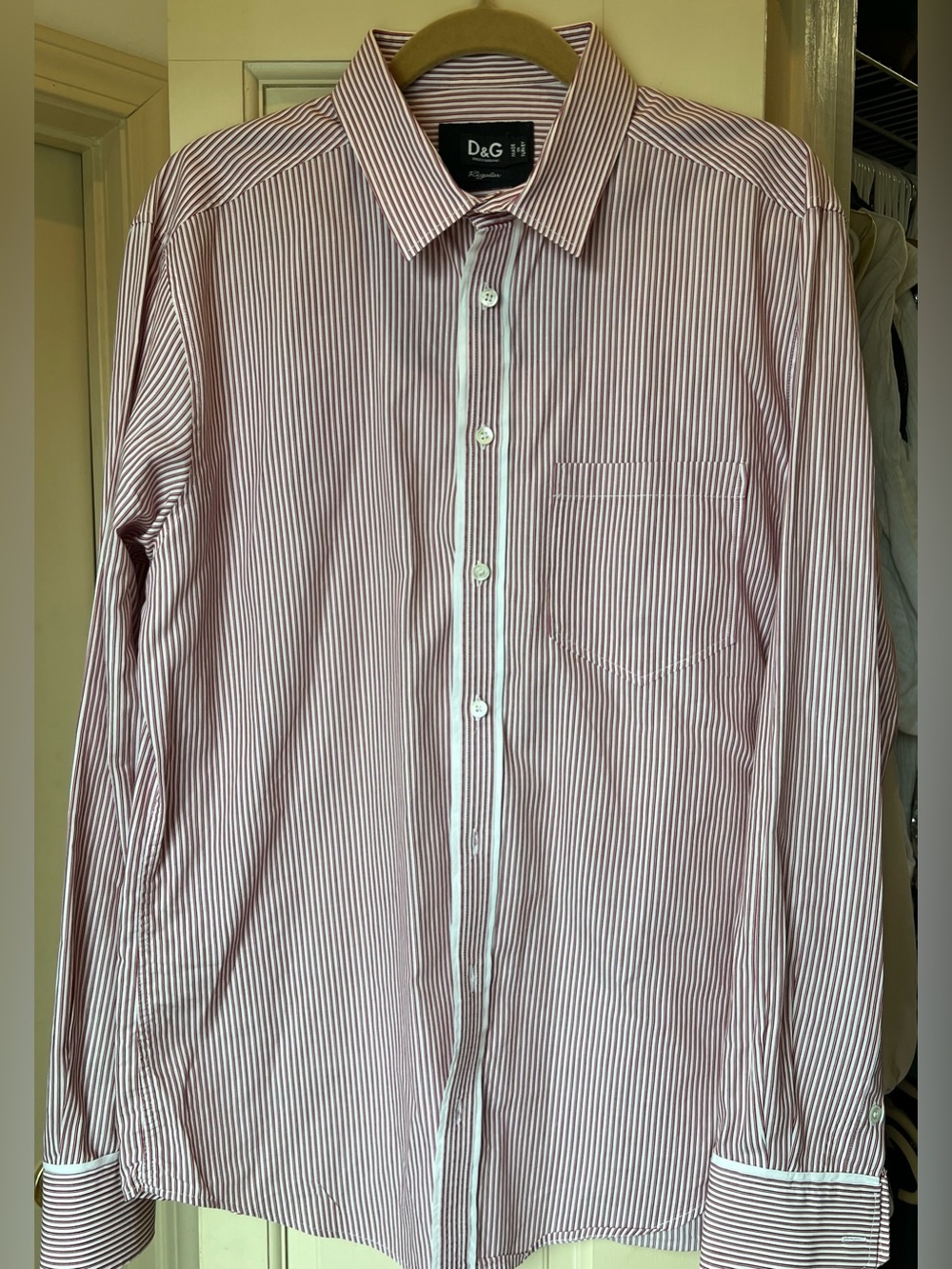 D&G Men's Red Stripe Button-Up Shirt